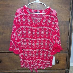 Signature Studio Tie Knot Blouse / Sheer Top / Button Up Shirt